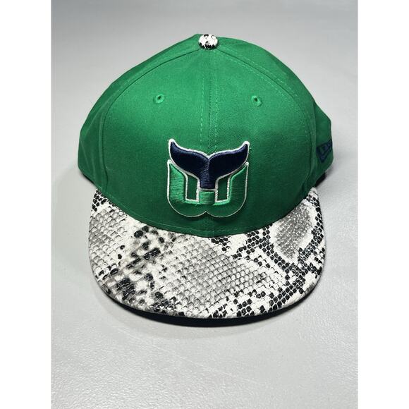 Hartford Whaler New Era Cap Hat Green Snapback Trucker Python Faux Leather Bill - Picture 1 of 8